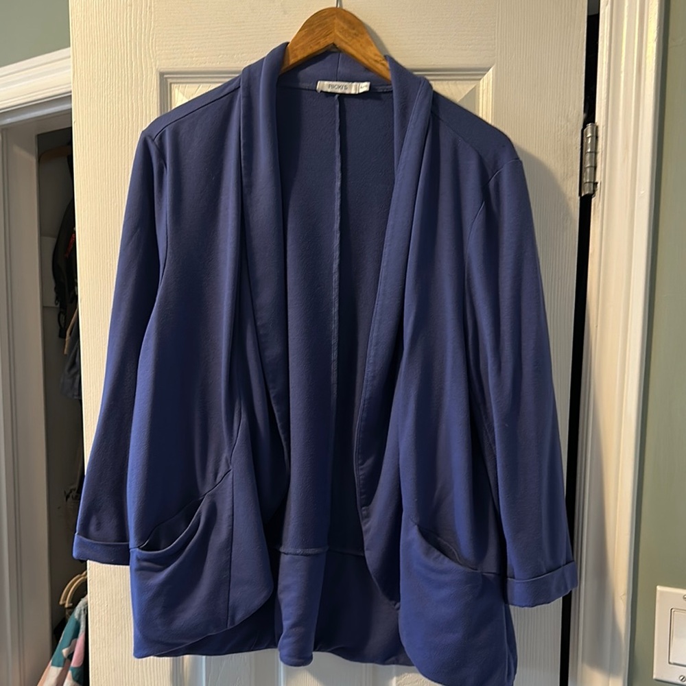 Blue Blazer with Draped Shawl Collar